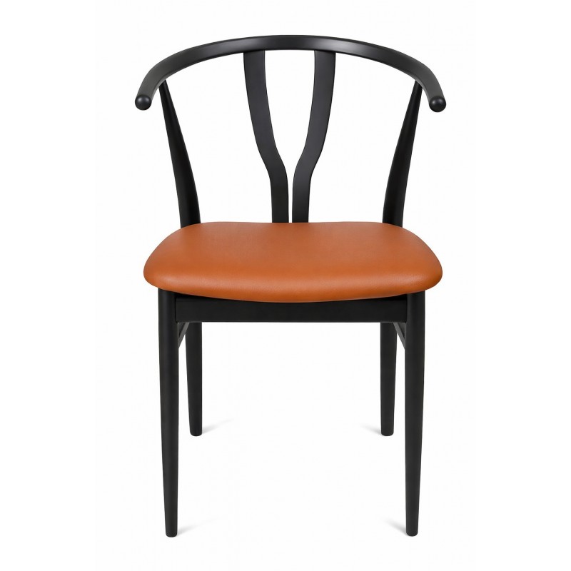 Anja spisebordsstol - Sortlakeret - Cognac læder