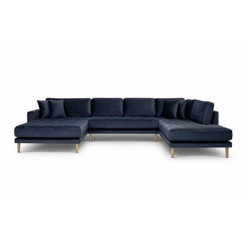 Lido - Hjørnesofa med Venstrevendt Chaiselong - Mørkeblå velour