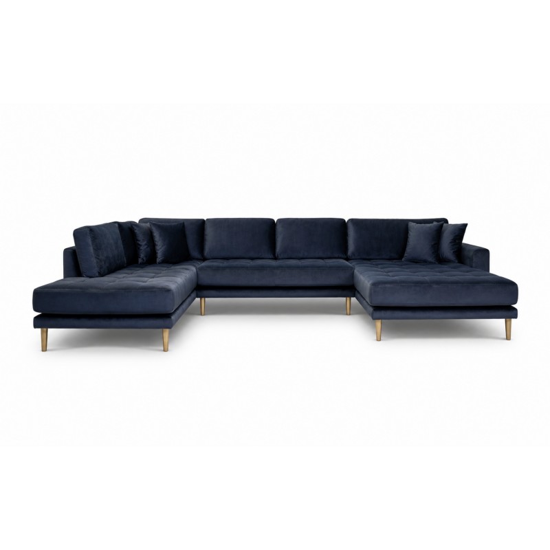 Lido - Hjørnesofa med Højrevendt Chaiselong - Mørkeblå velour