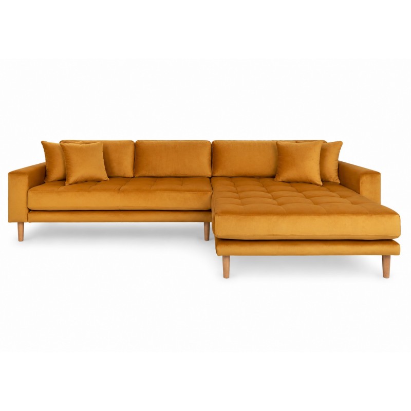 Torino Lounge Sofa i sennepsgul velour højrevendt