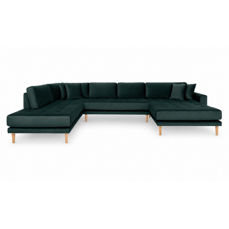 Lido - Hjørnesofa med Højrevendt Chaiselong - Mørkegrøn velour