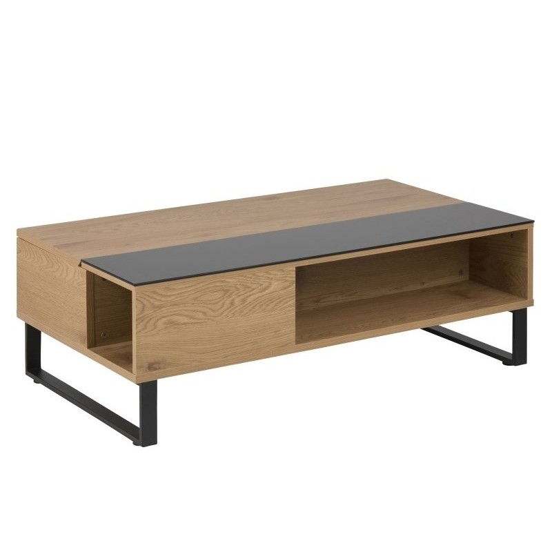 ACT NORDIC Azalea sofabord m. opbevaring - natur papir vild eg, sort glas og sort metal (110x60)