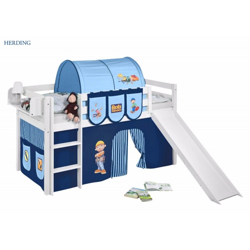 Bumle halvhøj seng m. rutsch og tårn - Byggemand Bob