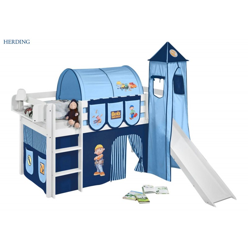 Bumle halvhøj seng m. rutsch og tårn - Byggemand Bob billede