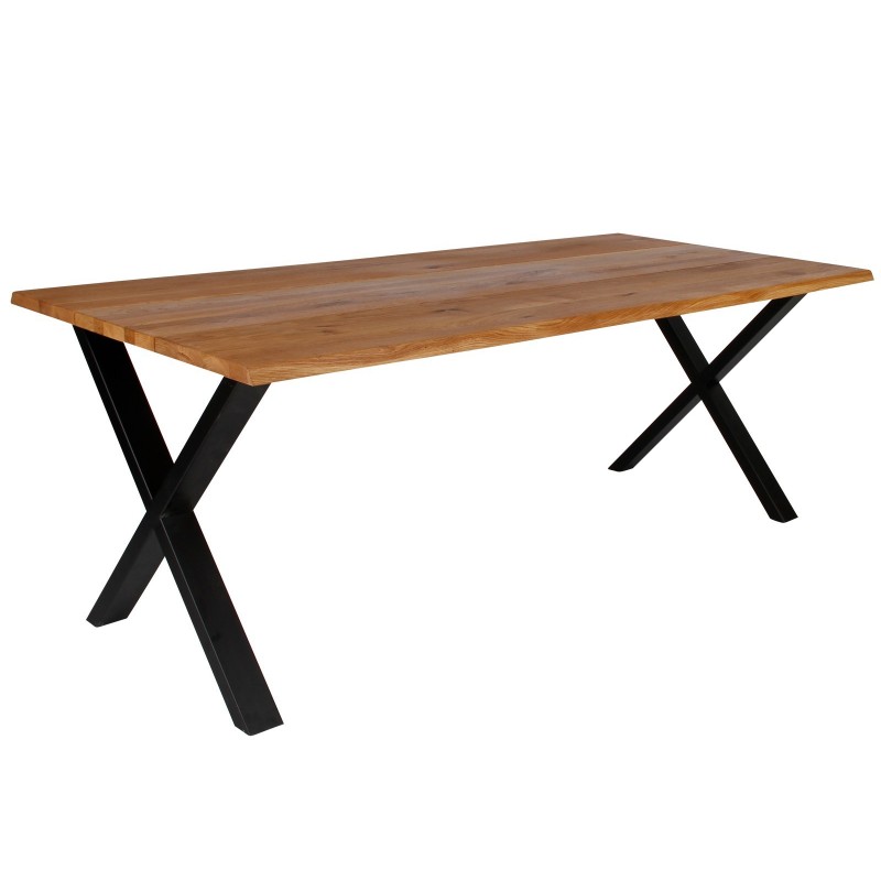 Spisebord af mørk olieret egetræsplanker i 3 plader