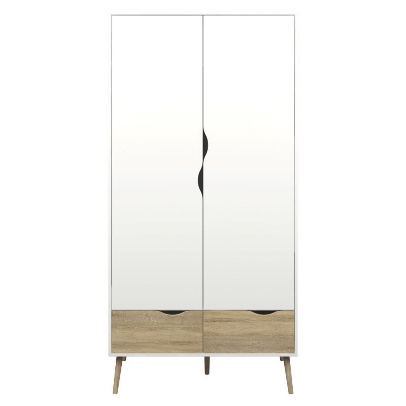 Napoli klædeskab med 2 låger og 2 skuffe hvid/egestruktur/massiv eg