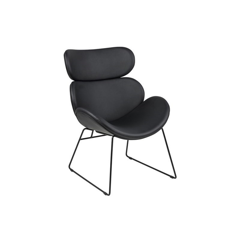 Lounge stol Signature Inaya i sort PU-læder med sort stålstel H90,5xB69xD78,5 cm