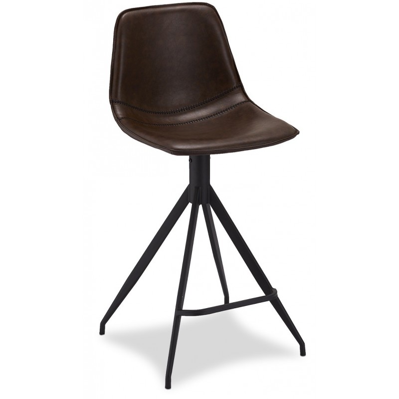 Isabel barstol, m. ryglæn og fodstøtte - mørkebrun PU