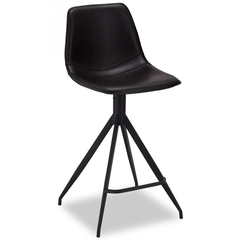 Isabel barstol, m. ryglæn og fodstøtte - sort PU