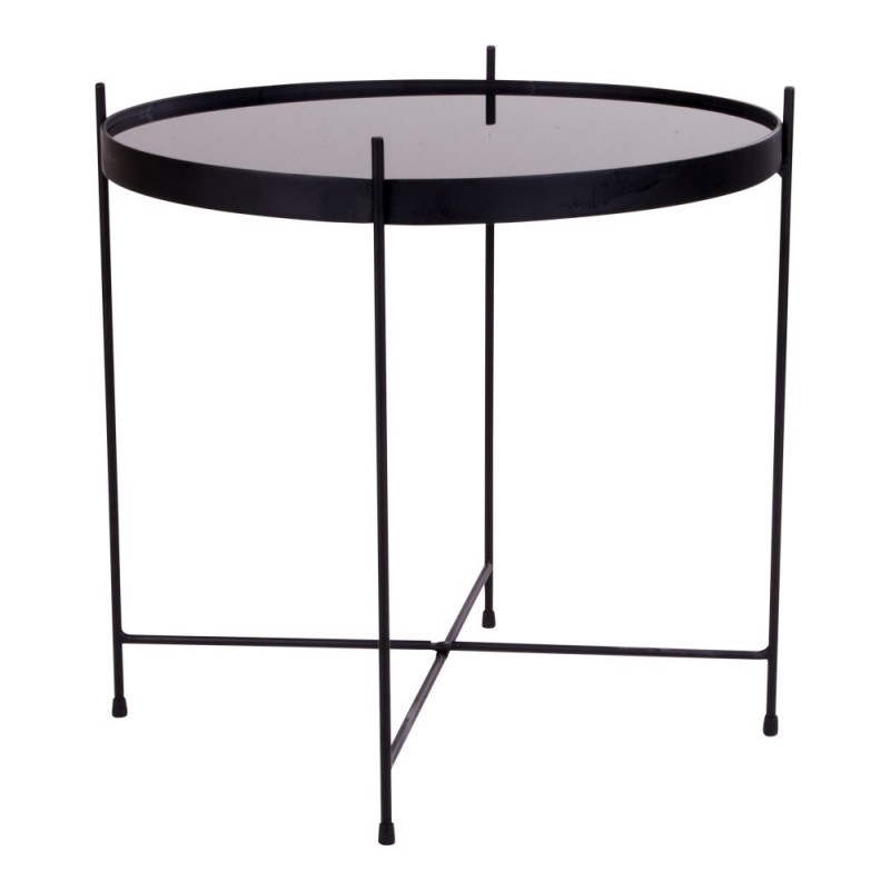 Hjørnebord i sort stål med glasn ø48xh48 cm - 2101100