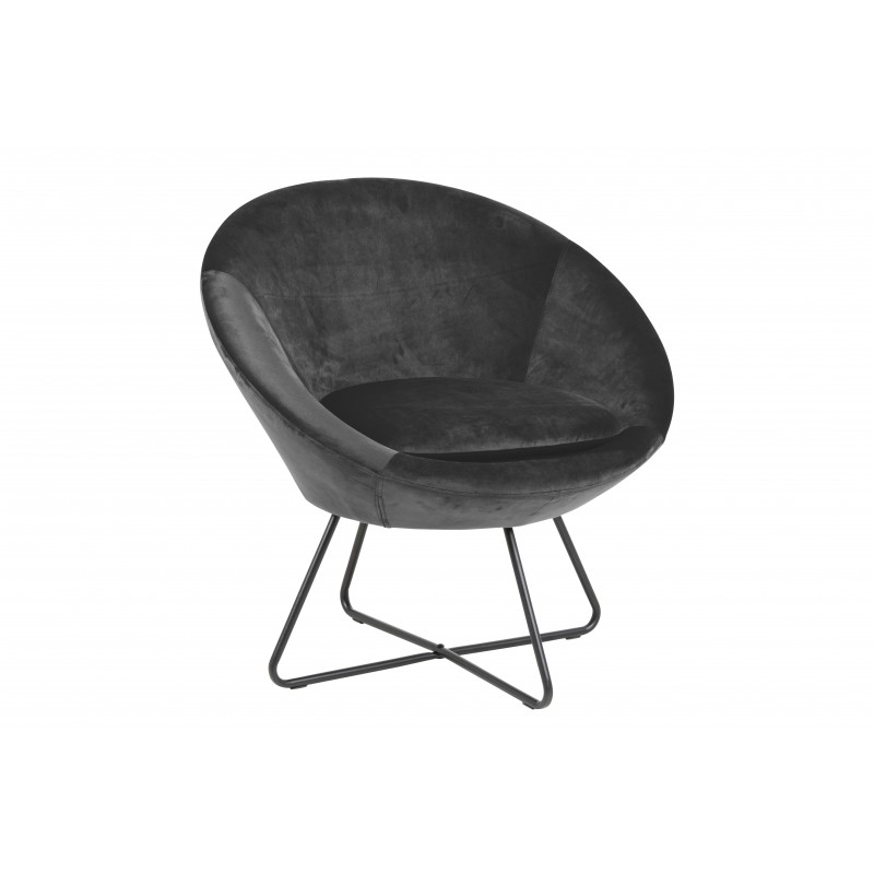 Loungestol og lænestol Signature Helissa i mørkegråt Vic stof med mat sort stålstel