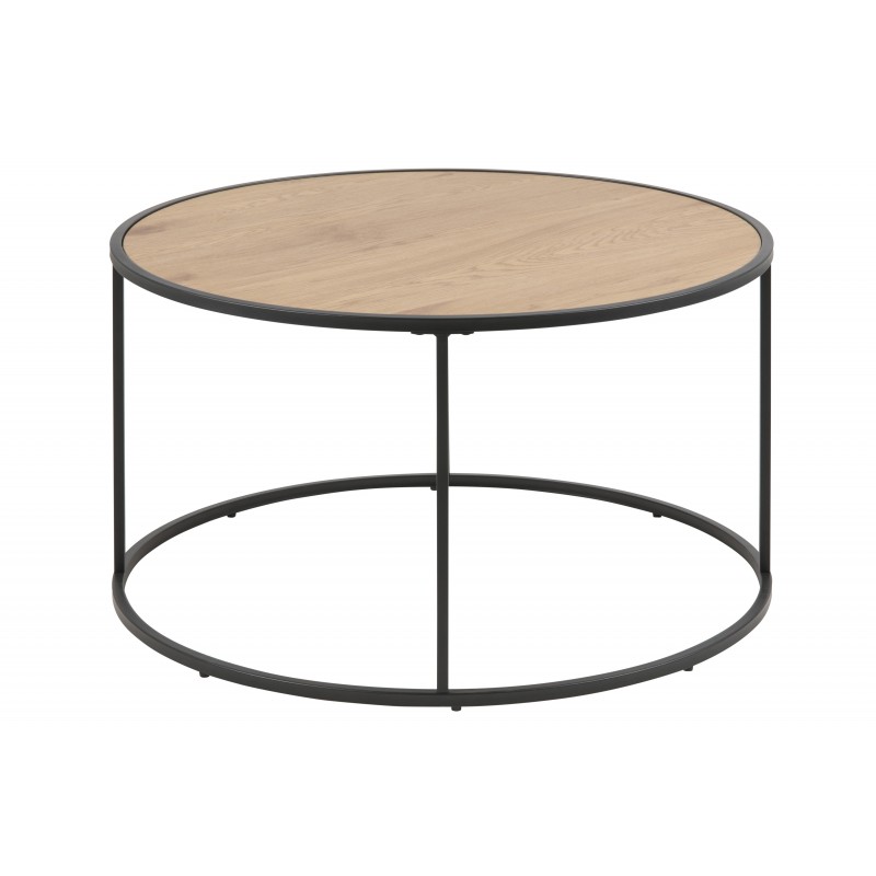 ACT NORDIC Seaford sofabord, rund - natur papir vild eg og sort metal (Ø80)
