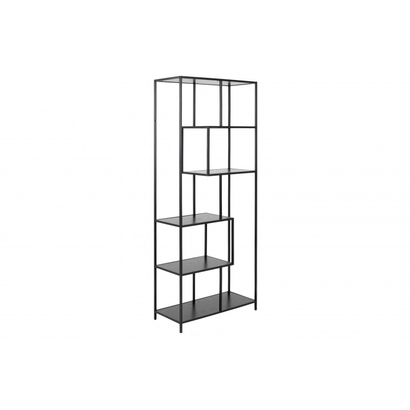 Reol Signature Alira mat sort stål 5 hylder sort ask melamin 185x77x35 cm