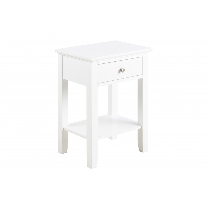 Natbord Signature Rivelle - Hvidt sengebord med skuffe og hylde, UV-malet MDF, 62,8Ã45Ã34 cm