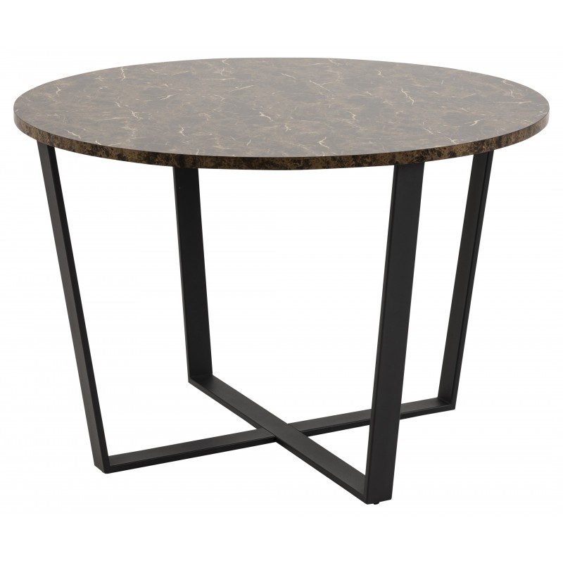 Spisebord Signature Fianna rund Ø110 cm brun marmor melamin med sort stålstel