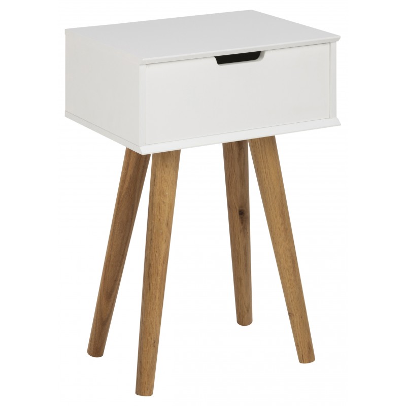 ACT NORDIC Mitra sengebord, m. 1 skuffe - hvid træ og natur egetræ (40x30)