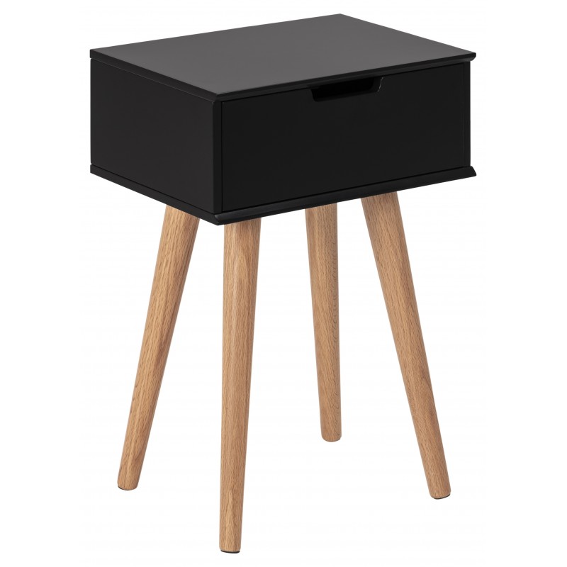 ACT NORDIC Rektangulær Mitra natbord m. 1 skuffe - sort træ og metal (40x30)