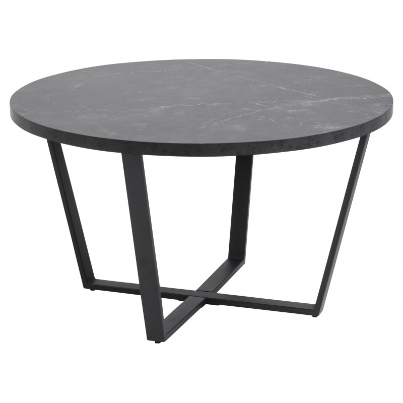 Sofabord Signature Fianna Ø77 x H44 cm - sort marmor Izmir melamin & sort pulverlakeret stålstel