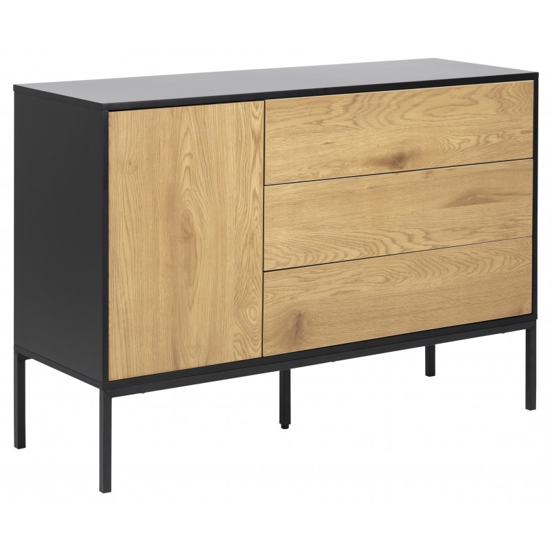 Skænk Signature Alira sort PU-malet MDF/mat vild eg med skub-låger og justerbar hylde H82xB120xD40 cm