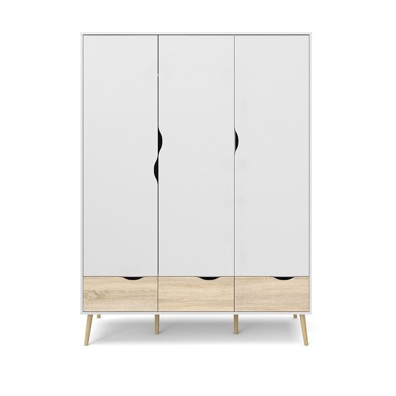 Charlie klædeskab 147 cm 3 låger + 3 skuffer - Hvid/Eg