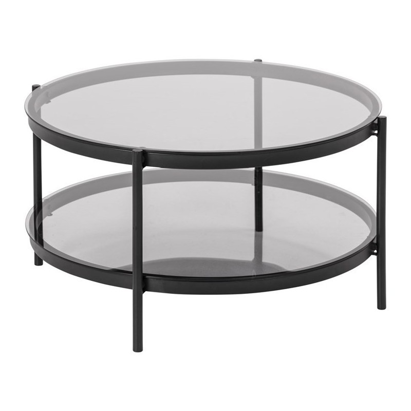 Sofabord Signature Marivelle kaffebord - røgfarvet hærdet glas, sort stålstel 79x79x42 cm