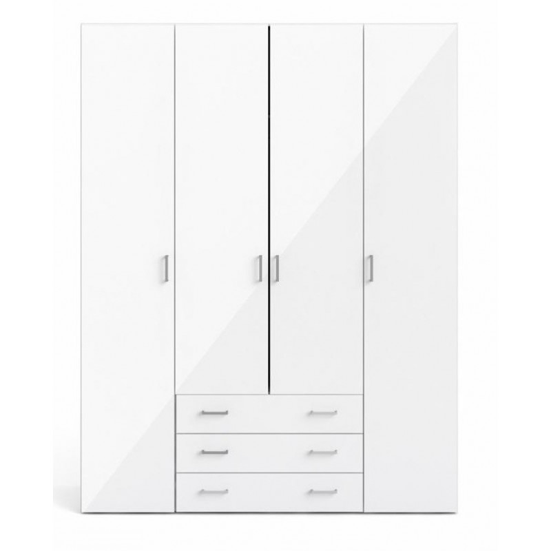 TVILUM Space garderobeskab - hvid/hvid højglans, m. 4 låger og 3 skuffer