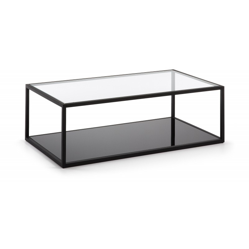 Sofabord Kave Home Blackhill 110x60 cm i hærdet glas & sort pulverlakeret stål