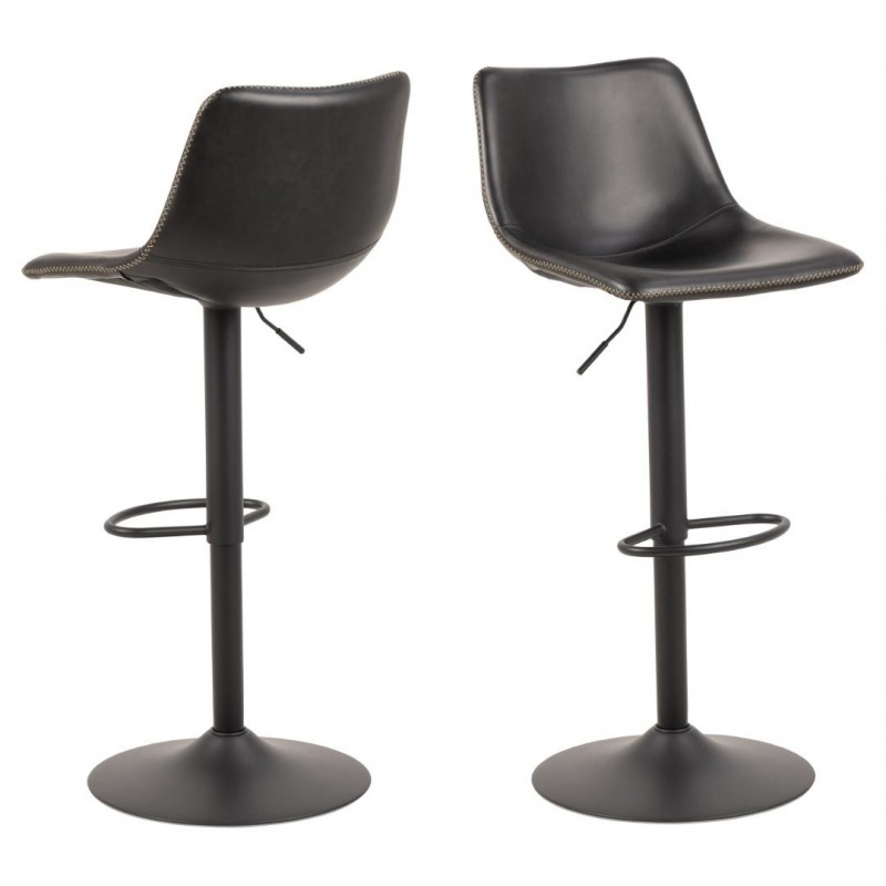 Barstol Signature Zairea sort PU vintage med drejefunktion og justerbar højde