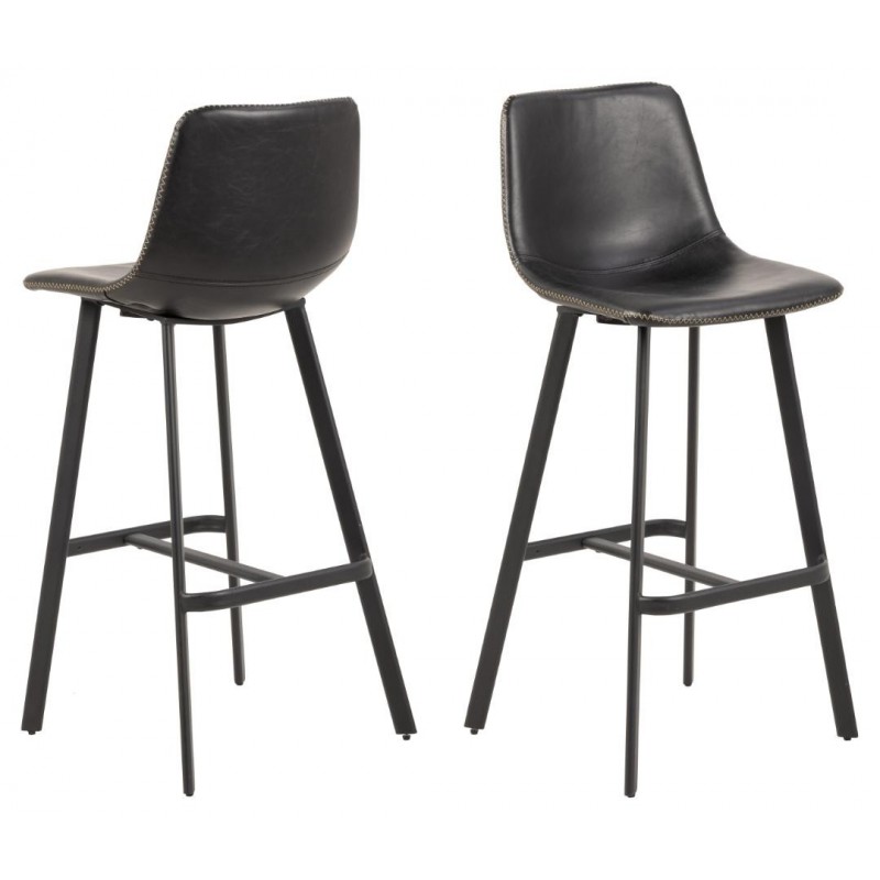 Barstol Signature Zairea sort PU vintage H103 cm stålben med zigzag-syning