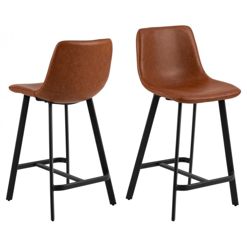 Barstol Signature Zairea brandy cognac PU retro stålstel med H-form fodstøtte og filtbeskyttere