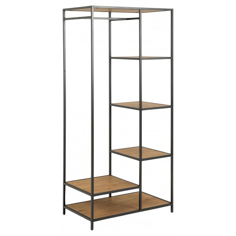 Garderobestativ Signature Alira, mat sort stål tøjstativ med 5 hylder og bøjlestang, H165Ã77Ã45 cm