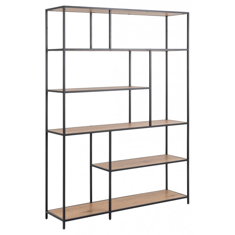 Opbevaringsreol Signature Alira mat vild eg og sort stål H185xB135xD35 cm asymmetrisk hyldeopsætning