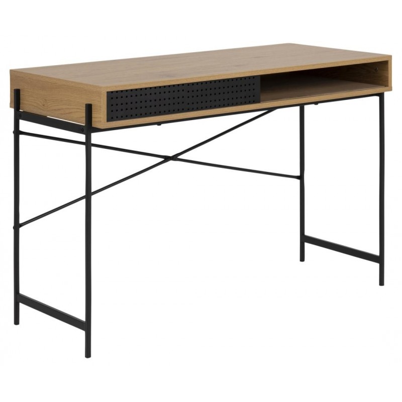 ACT NORDIC Angus skrivebord, m. skydelåge - natur papir vildeg og sort metal (110x50)