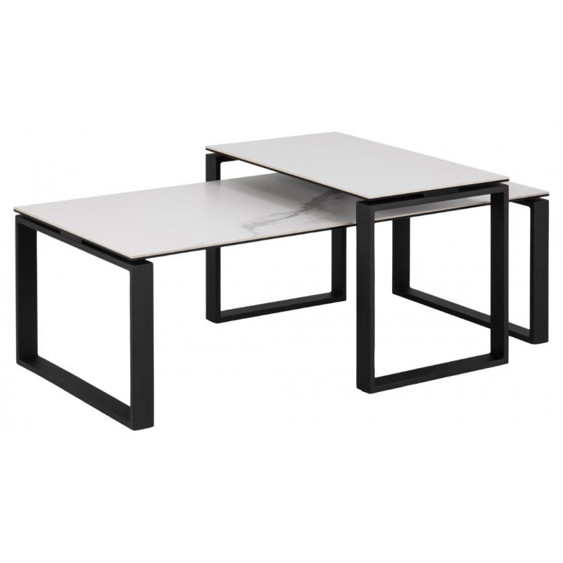 Sofabord kaffebord Signature Junissa hvid Akranes keramik med sort stålstel 115x69x45 cm