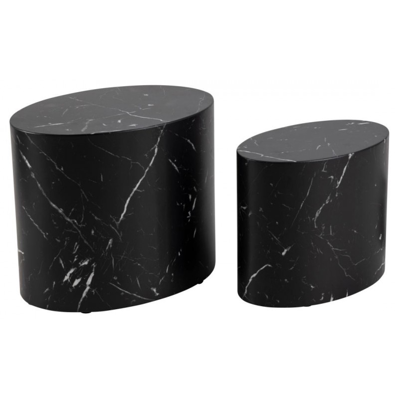 ACT NORDIC Mice sofabord, oval - sort Marquina marmorpapir (sæt af 2)