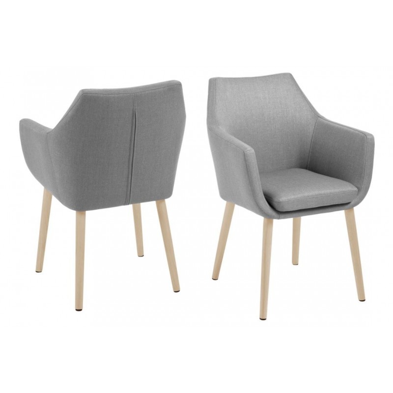 Spisebordsstol med armlæn Signature Ovidia lysegrå Corsica-stof stel i hvidpigmenteret eg H84xB58xD58 cm