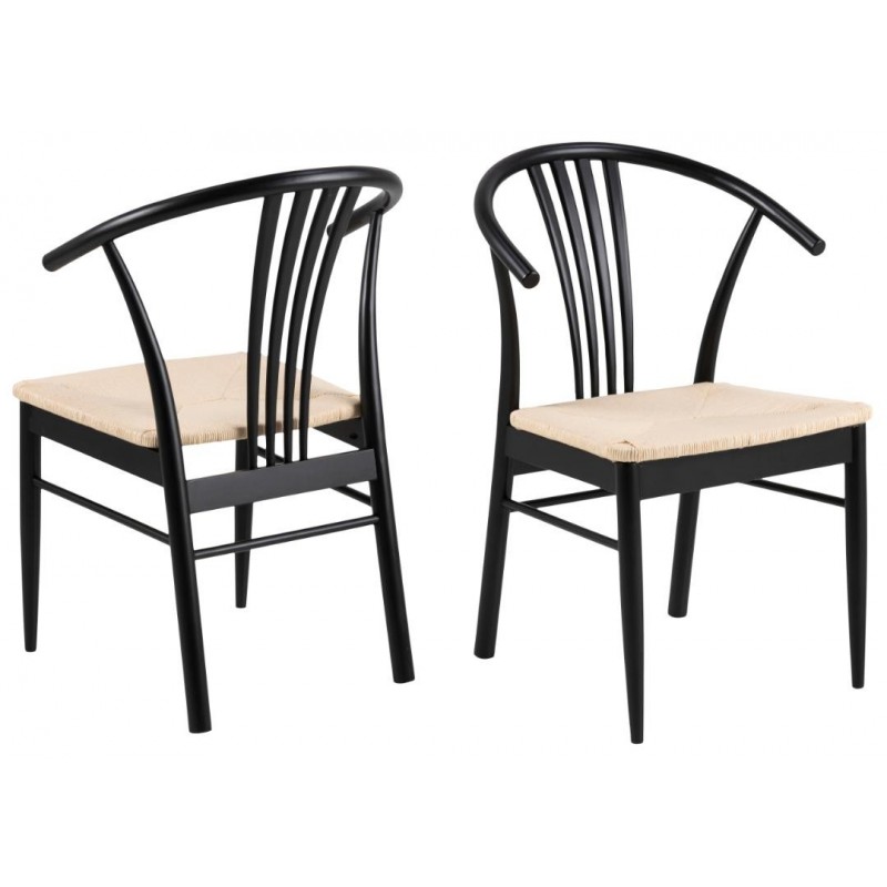 Spisebordsstol med armlæn Signature Quinara mat sort eg med off white papirflet H83xB54xD54 cm