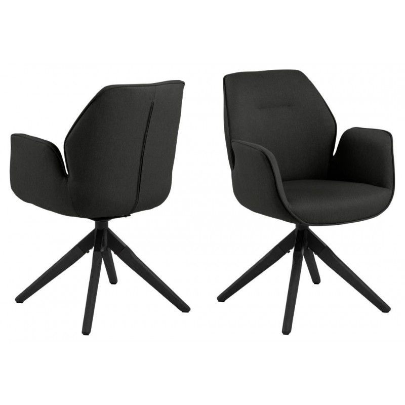 ACT NORDIC Aura spisebordsstol, m. armlæn og drejefunktion - mørkegrå polyester og sort gummitræ