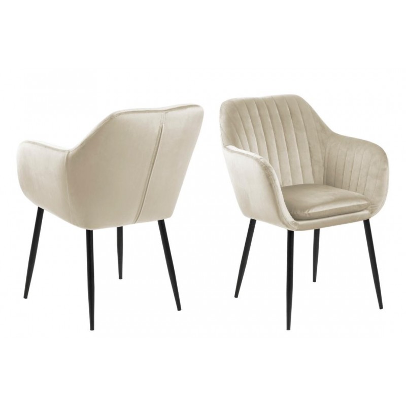 Spisebordsstol med armlæn Signature Benika polstret sandfarvet Vic stof mat sorte ben