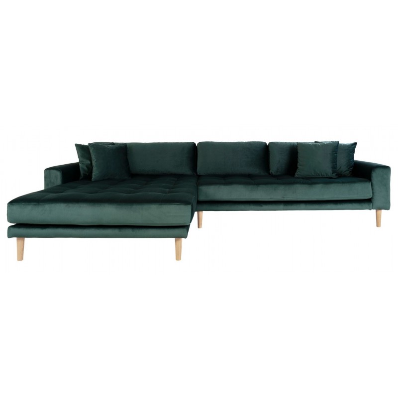 Lido - Venstrevendt Chaiselongsofa - Mørkegrøn velour