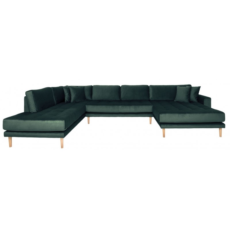 Lido - Hjørnesofa med Højrevendt Chaiselong - Mørkegrøn velour