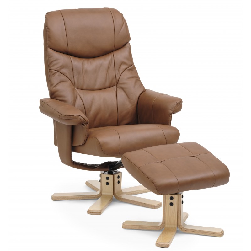 Fjord læder Lænestol inkl. fodskammel - Cognac