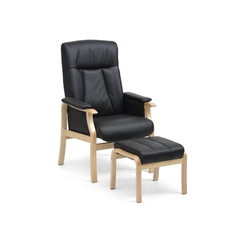 Otium lænestol i læder med skammel - Naturtræ