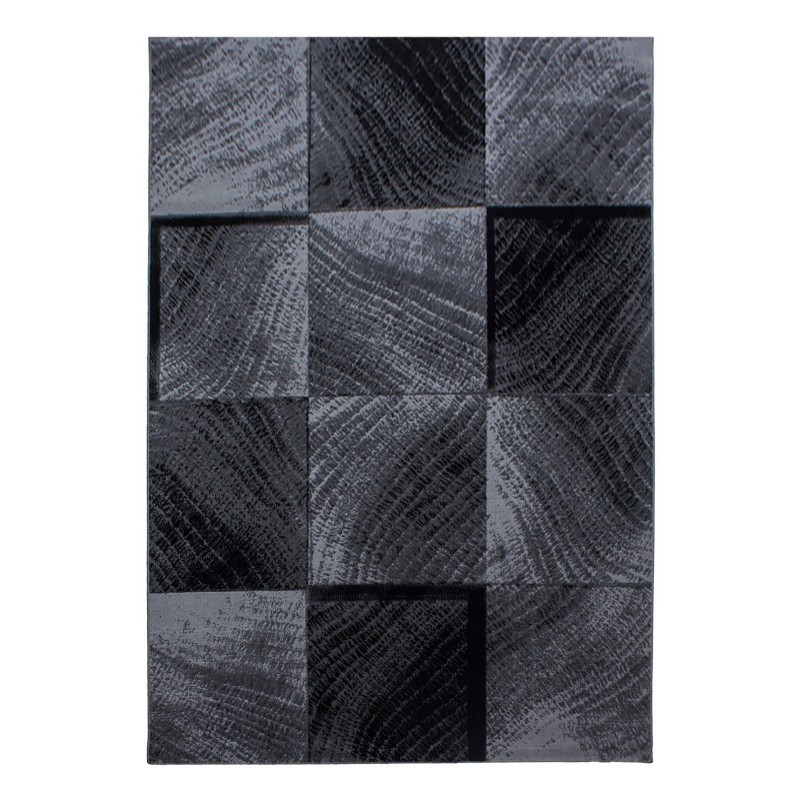 PLUS Karo sort løber - kortluvet gulvtæppe - 80 x 300 cm