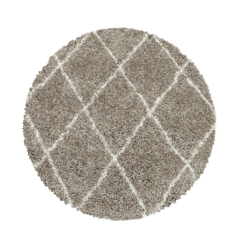 Alvor Rund Shaggy tæppe Geometrisk - Beige - 120x120 (Rund) billede
