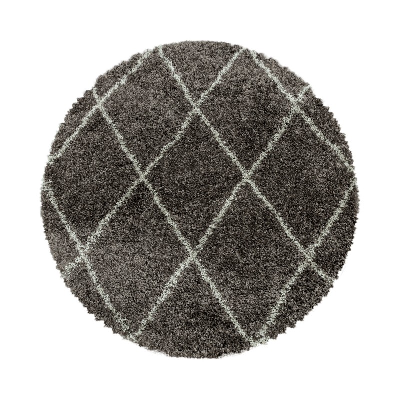 Alvor Rund Shaggy tæppe Geometrisk - Brun - 160x160 (Rund) billede