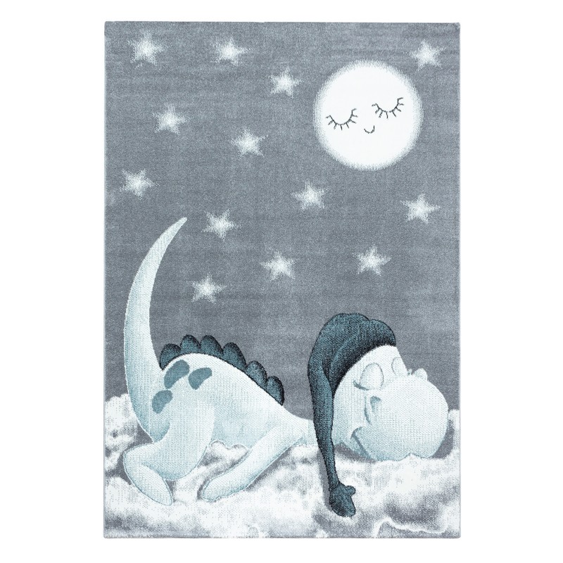 Bambi Børne Tæppeløber Dinosaur - Blå - 80x150 (Løber) billede