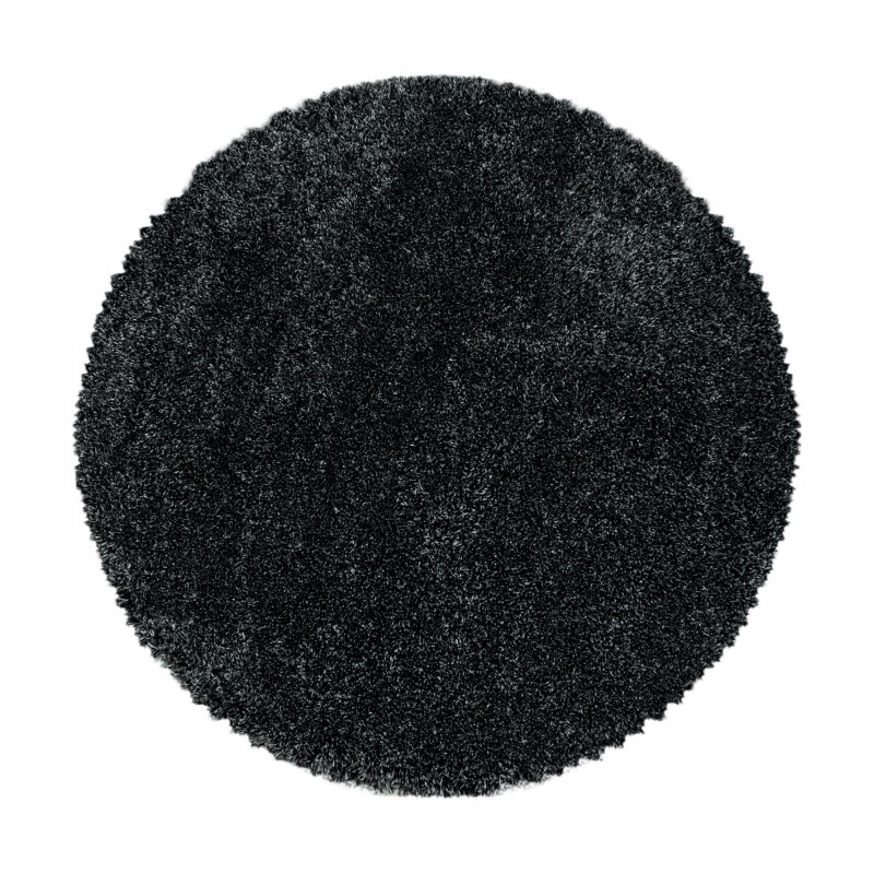 Fluffy Rund Shaggy tæppe Ensfarvet - Antracit - 160x160 (Rund) billede