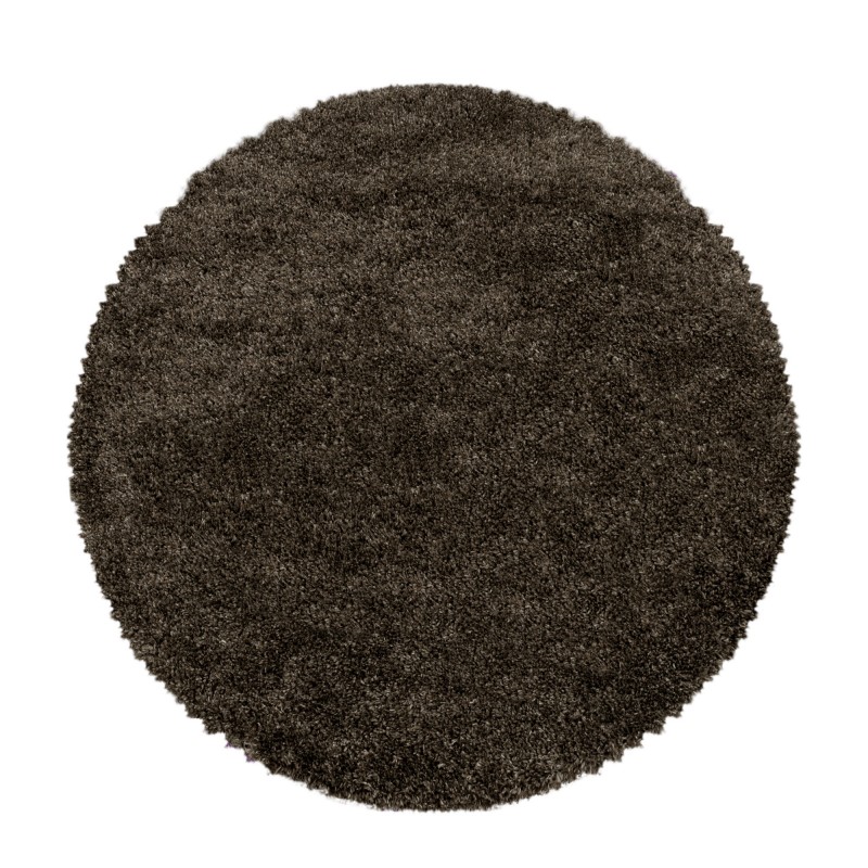 Fluffy Rund Shaggy tæppe Ensfarvet - Brun - 120x120 (Rund) billede