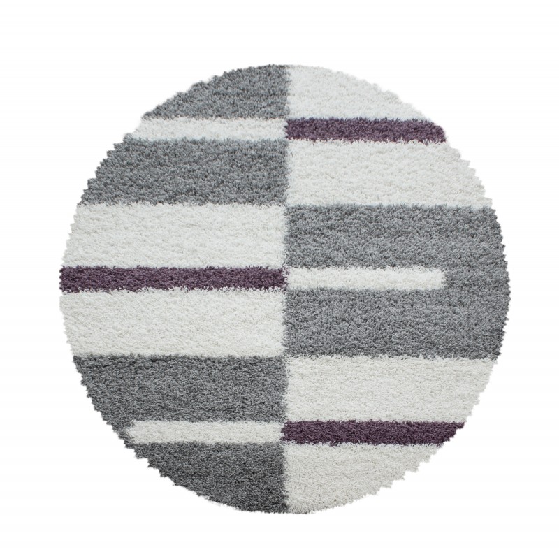 Gala Rund Shaggy tæppe Ternet - Lilla - 120x120 (Rund)